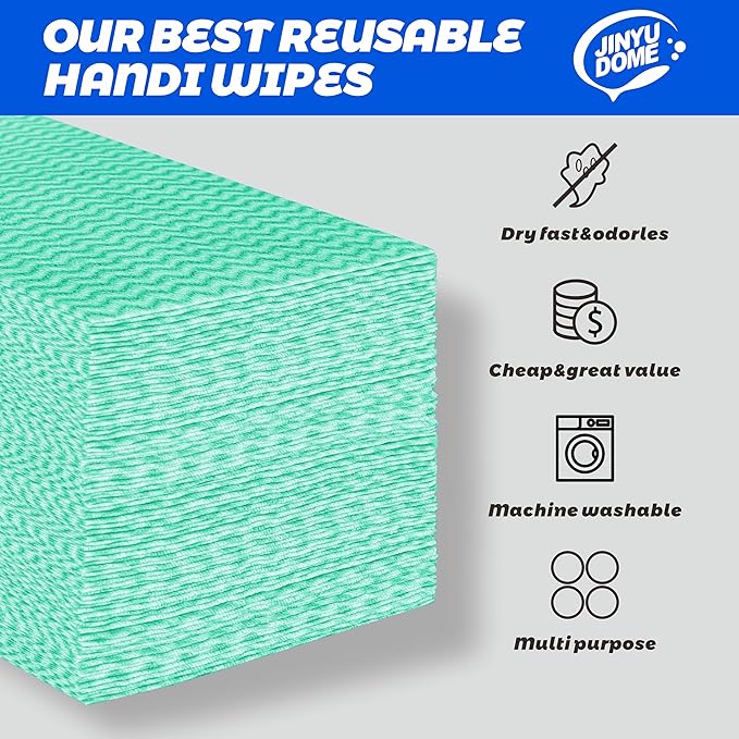 Handi Wipes Reusable Cloths, Green Disposable Kitchen Cleaning Towel Roll, Heavy Duty J Cloth,50 Count