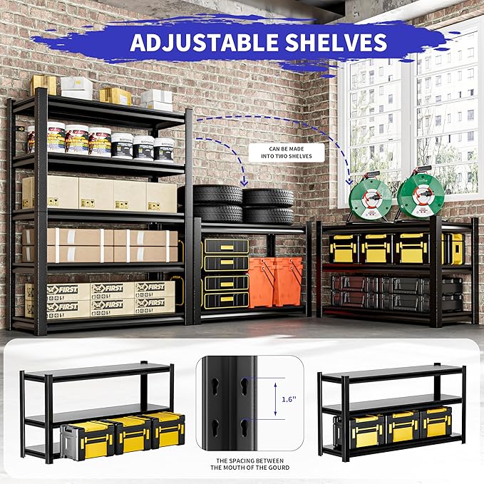 Garage Shelving,87"X48"X24"Inches,Heavy Duty Sturdy Steel Thickened Metal Shelves for Storage,Garage Storage Shelves,Black Shelving Unit Shelf Rack Industrial Shelving Shelf
