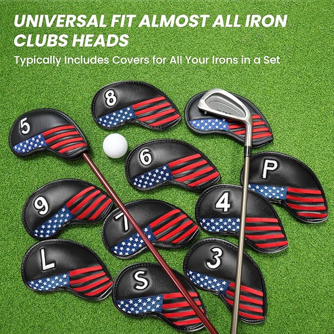 FINGER TEN Golf Club Covers for Irons Magnetic Value 11 Pack, Synthetic Leather Deluxe Head Cover Set Headcovers for Irons Fit Main Iron Clubs