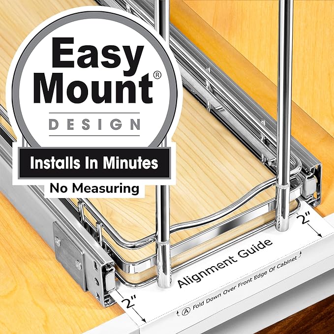 LYNK PROFESSIONAL® Élite™ Pull Out Spice Rack Organizer for Inside Kitchen Cabinets - 6"x21" - Slide Out Drawer – Wood/Chrome Sliding Spice Cabinet Organization Shelf Racks - 3 Tier