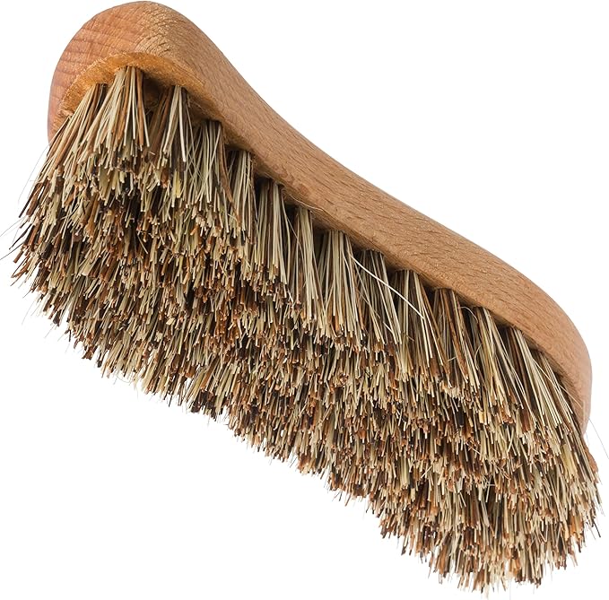 REDECKER S-Shaped Union Fiber Scrub Brush with Oiled Beechwood Handle, 8-1/4 inches, S-Shaped Easily Reaches Corners, Made in Germany - Wood Scrub Brush - Wooden Cleaning Brush