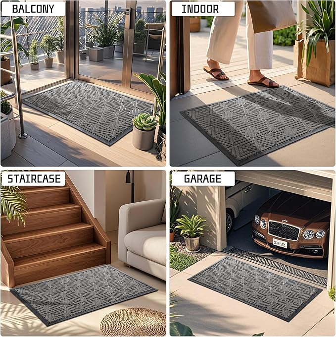 Yimobra Large Door Mat 47x32, All-Weather Waterproof Non-Slip Welcome Matt Outdoor, Heavy Duty Non Slip Doormat for Entryway for Patio and Garage Indoor, Easy Clean, Grey