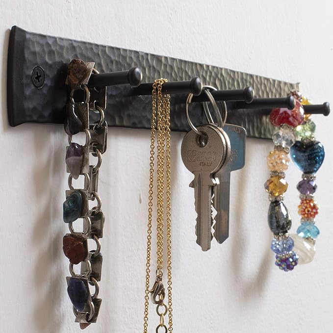 Rustic Wall Hooks for Hanging Accessories, Towel, Leash, Jewelry Hanger - Farmhouse-Style Homes - Vintage Iron Keys and Towels Rack - 10 x 1.2 x 1.2 Inch