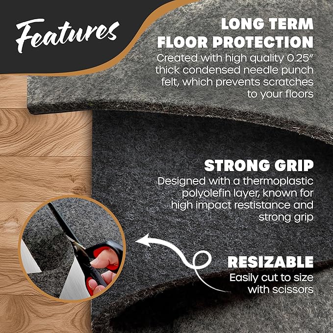 Nevlers 5'x7' Felt TPO Non Slip Rug Pad | 1/4" Thick Rug Cushion | Anti Slip Grips for Hardwood Floors