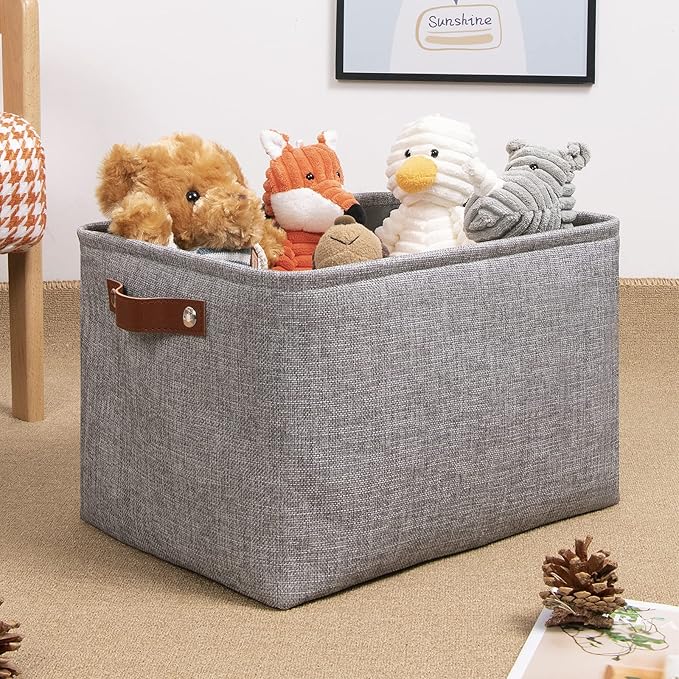 DULLEMELO Fabric Storage Basket for Shelves/Closets, Collapsible Rectangle Basket for Organizing Clothes, Toys, Towels, Books, Laundry, Nursery, Dog Toy Basket Empty (Gray)