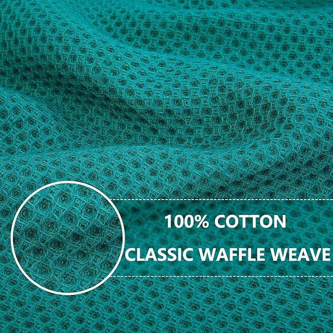 Homaxy 100% Cotton Waffle Weave Kitchen Dish Towels, Ultra Soft Absorbent Quick Drying Cleaning Towel, 13 x 28 Inches, 8-Pack, Teal