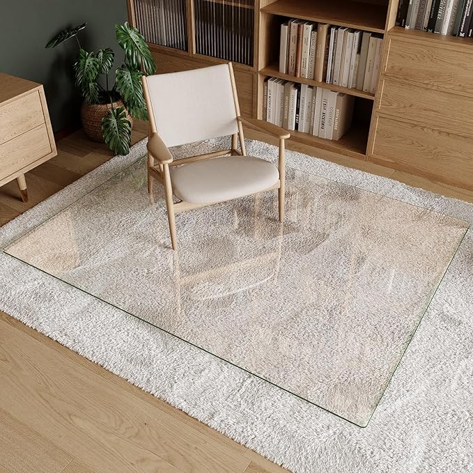 Koonmi Tempered Glass Chair Mat 50"x65" - Premium Office Chair Mat for Hardwood Floors & Low-Pile Carpet with 4 Non-Slip Pads - Thick Scratch-Resistant Surface