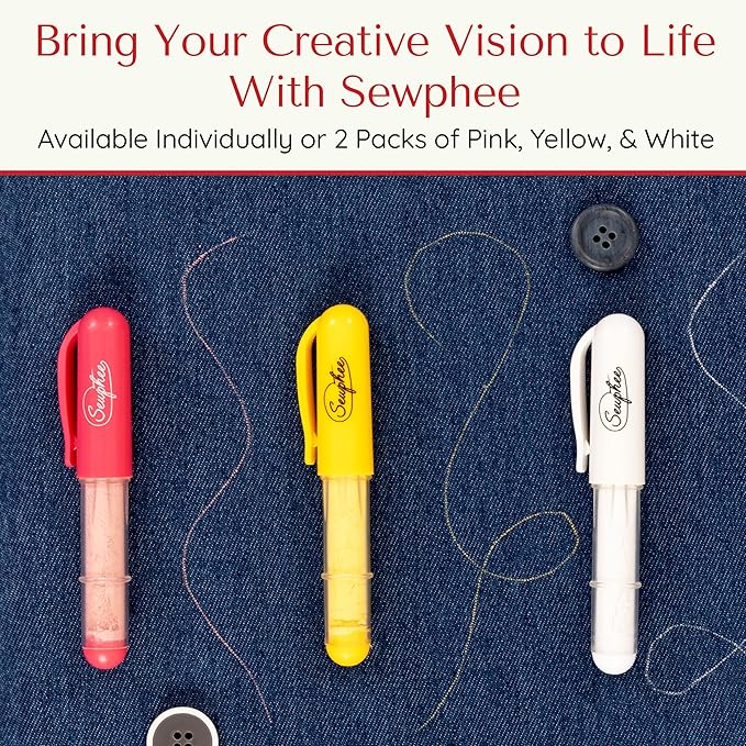 Fabric Markers for Sewing – Ergonomic Tailors Chalk Pen with Improved Dosing Wheel for Sharp Lines - Washable Sewing Chalk Marking Pens that are Compatible with Most Fabrics - Yellow 1 Pack