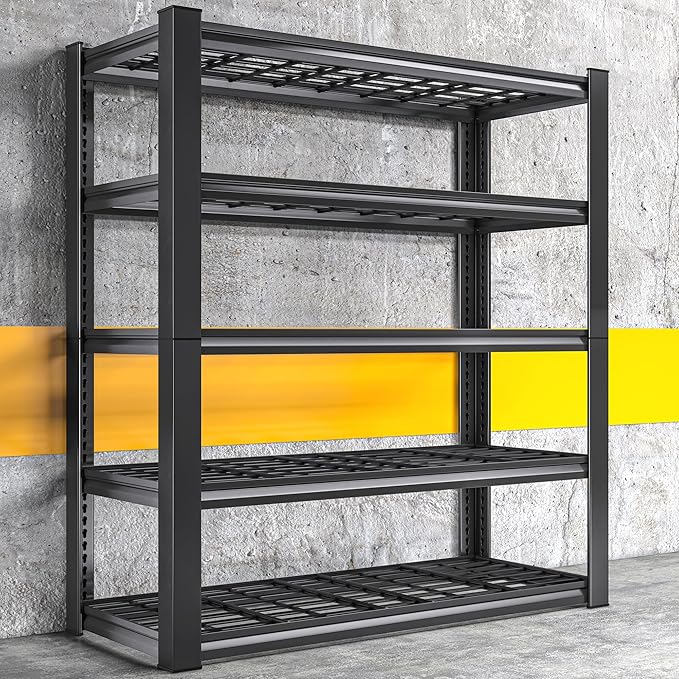 REIBII 3010LBS Storage Shelves 72" H Garage Shelving Heavy Duty Metal Shelving 5 Tier Adjustable Metal Shelves for Storage for Kitchen Pantry Warehouse Basement 72" H x 35.5" W x 16" D, Black