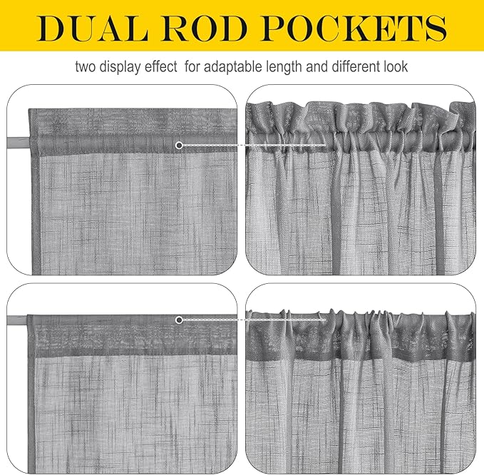 NICETOWN Sidelight Curtain for Front Door - French Door Curtain Sheer French Panel with Tieback Linen Textured Window Cover (Dark Grey, 30 inches Wide x 72 inches Long, 1 Piece)