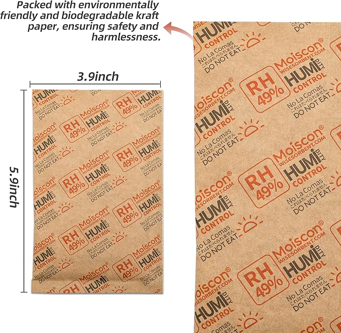 49% Two-Way Humidity Control Packs for Guitars & Wooden Instruments - 70g Moisture Absorbers Acoustic Guitar Humidifier for Case Maintenance - Individually Wrapped Hydration Packets[5 PACK]