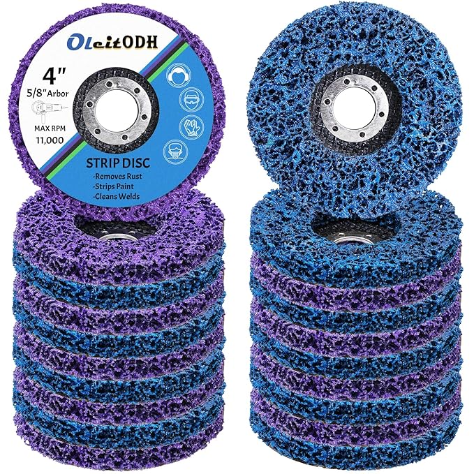 20 Pcs 4" x 5/8" Strip Discs Bulk, Paint Stripping and Rust Removal Wheels for Angle Grinders, Abrasive Grinding Discs for Metal, Wood, and Fiberglass, Blue+ Purple