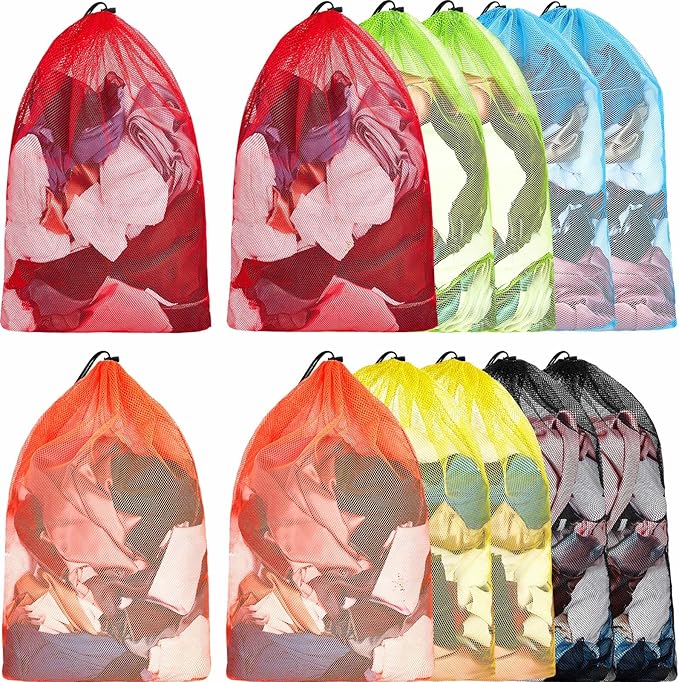 Berlune 12 Pcs Large Laundry Bag Colorful Extra Large Mesh Laundry Bag Bulk with Drawstring Heavy Duty Mesh Machine Washable Drawstring Pouch (38 * 26in)