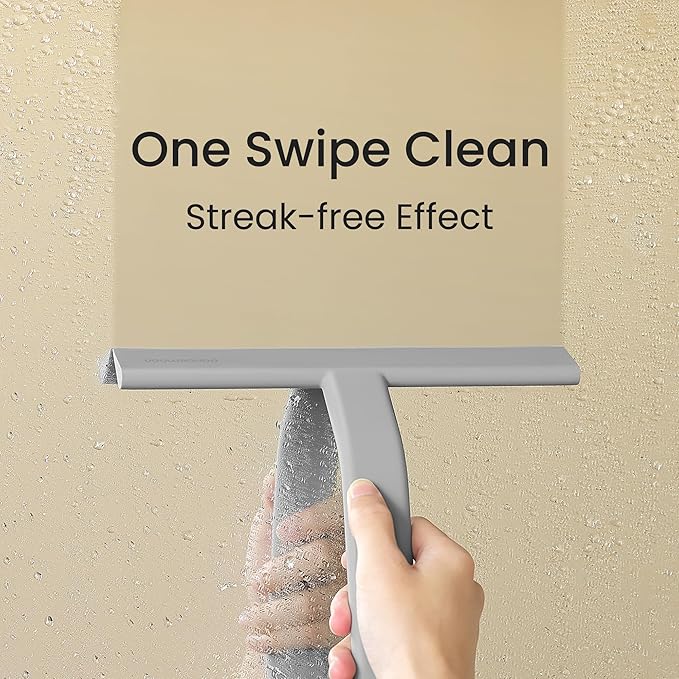 dancemoon JustHang Shower Squeegee for Glass Doors, All-One-Piece Silicone with Built-in Hook Design for Easy Hanging and Cleaning, 10 Inch Gray