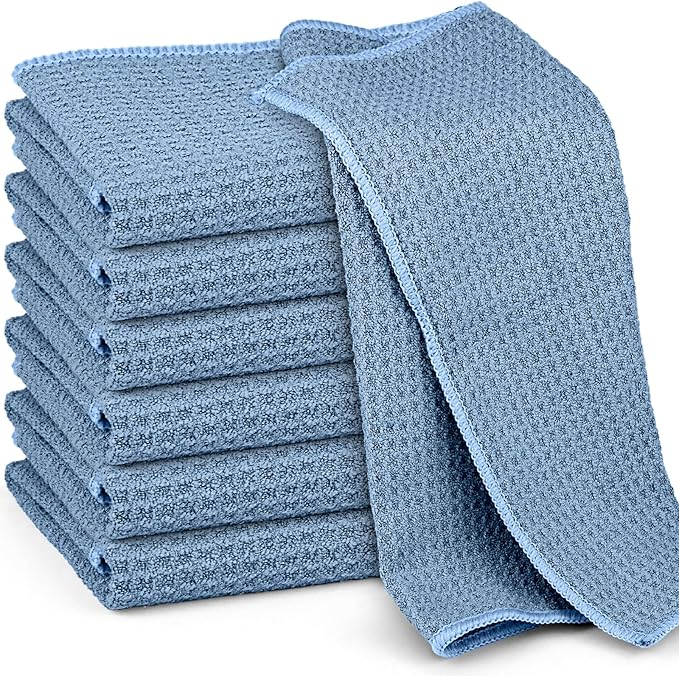 Microfiber Cleaning Cloth Waffle Weave for Dusting Absorbent Towel Quick Drying Dust Rags Household Kitchen, Lint Free Streak Free, 6 Pack,12 x 12 Inches, Blue