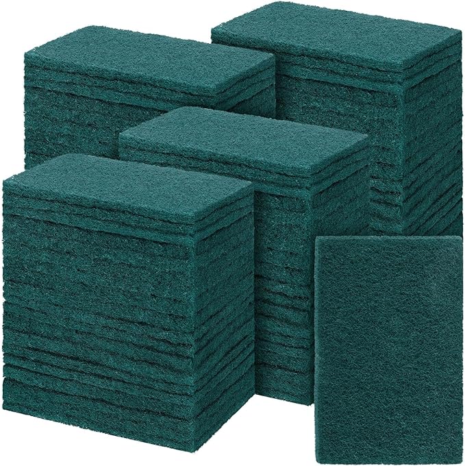 Hoolerry 200 Pcs Heavy Duty Scouring Pads Non Scratch Household Scrub Pads for Cleaning Reusable Pan Scrubber Anti Grease Scrubbing Pads for Dish Kitchen Metal Grills, 4.3 x 3 x 0.3 in (Green)