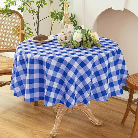 Waterproof Plaid Tablecloth Fabric - Round 90 Inch Classic Gingham Checker Table Cloth for Indoor/Outdoor Use - Buffalo Table Cover for Picnics, BBQs, and Parties
