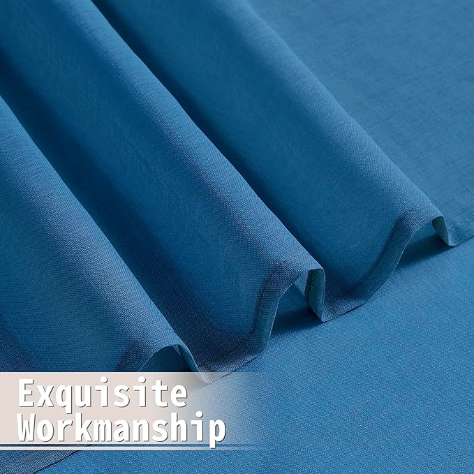 Tollpiz Sheer Door Curtains Closet Linen Textured Curtains Sheer Doorway Light Filtering Voile Rod French Door Pocket Curtain Patio Glass Door, 25 x 72 inches Long, Classic Blue, Set of 1 Panel