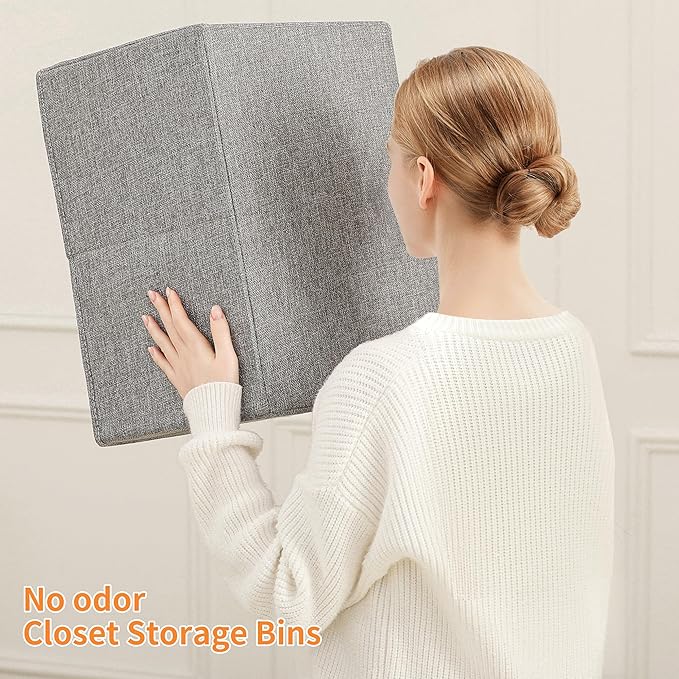 Linen Folding Storage Bins, 3 Pack Large Storage Baskets, Washable, Clothing Storage Bins with Handle, Closet Organizer for Storage Sweater,Sheets(dark grey, 16"x9½"x6¾")