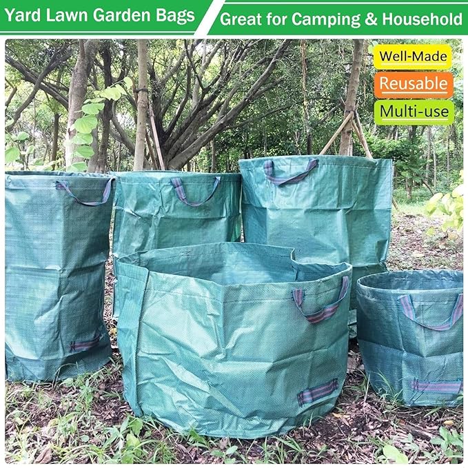 Standard 2-Pack 16 Gallon Yard Lawn Garden Bags (D18, H15 inch) with Gardening Gloves, Yard Waste Bags,Patio Debris Container,Camping Trash Bin,Recycling Bag,Laundry Bin,Lawn Weeds,Leaf Bags 4 handles