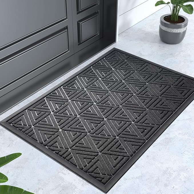 Yimobra Outdoor Mats for Front Door 29.5x17, All-Weather Waterproof Non-Slip Outdoor Door Mat Outside Eentrance, Garage/Patio Entryway Indoor Doormat, Easy Clean, Black
