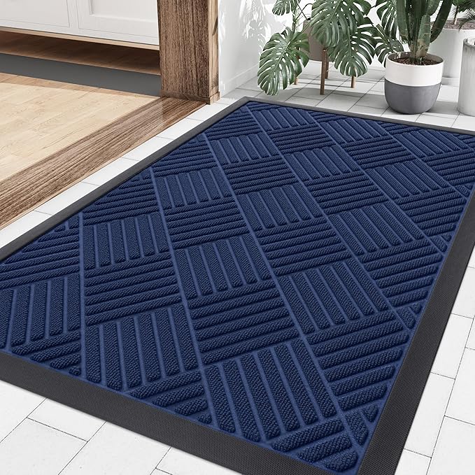 Smiry Front Door Mat Outside Entrance, Heavy Duty Outdoor Indoor Natural Rubber Doormat, Non Slip, Trap Dirt and Moisture, Easy Clean, Low Profile Patio Porch Entryway Mat, 35x23, Navy Blue