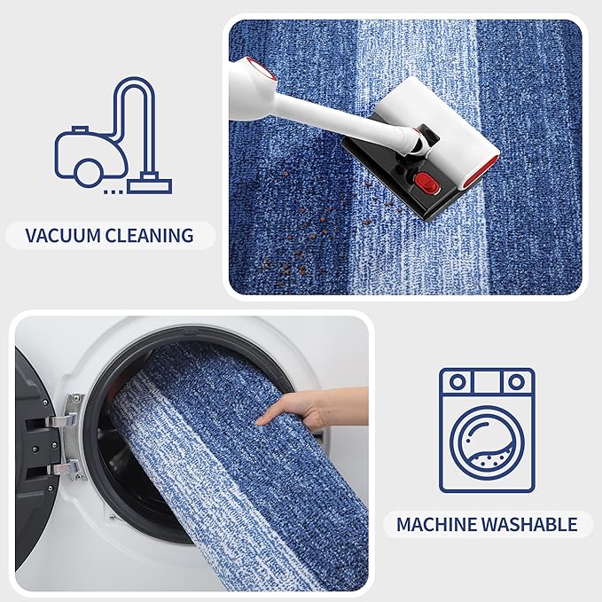 Kitinjoy Indoor Outdoor Door Mat, 32x20 Non-Slip Absorbent Dirt Trapper, Low-Profile Washable Inside Entrance Front Floor Mat, Sturdy Soft Entry Doormats for Entryway, Navy Blue