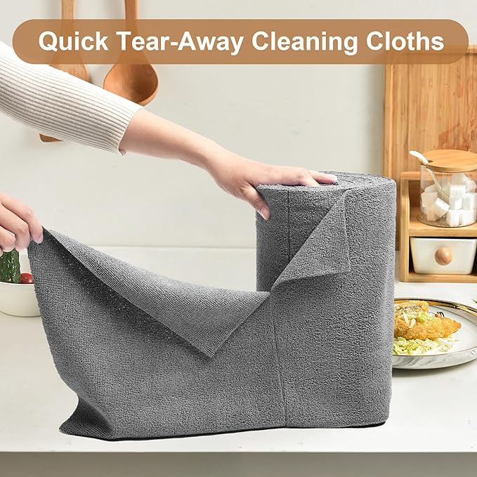 LIVOS Microfiber Cleaning Cloth Roll - 80 Pack, Reusable Paper Towels Grey Tear Away, Microfiber Towels for Cars, Super Absorbent Lint Free Cleaning Rags for House, Kitchen, Window-11.5"x11.5"