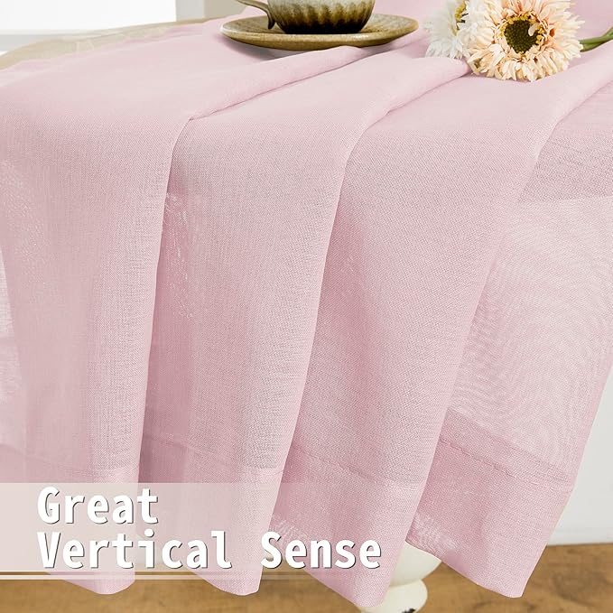 Tollpiz Sheer Door Curtain Closet Linen Textured Curtains Sheer Doorway Light Filtering Voile Patio Glass Door Rod Pocket Curtain French Door, 54 x 72 inches Long, Pink, Set of 1 Panel