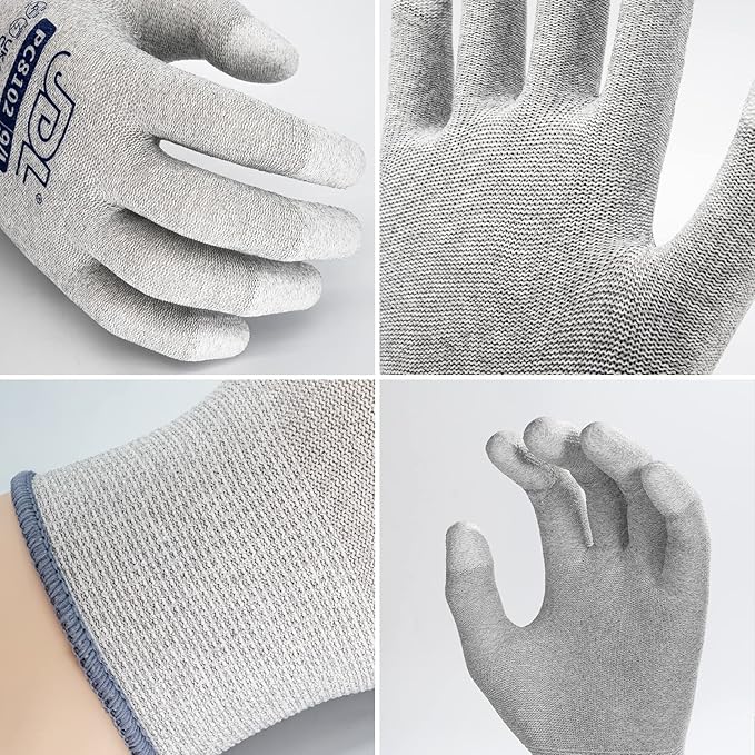 JDL ESD Work Gloves, Anti-Static Gloves for PC Building, 6 pairs, Computer Installation & Repair, High Resistance Carbon Fiber Gloves, Medium