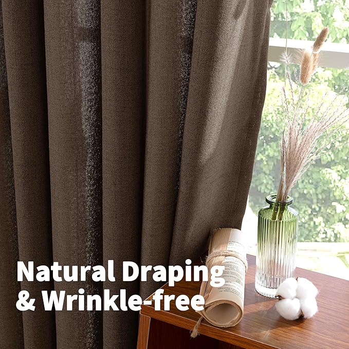 YoungsTex Brown Linen Kitchen Curtains 36 Inch Length, Half Window Drapes Light Filtering Semi Sheer with Rod Pocket Back Tab for Cafe Bathroom Window Over Sink, 30 x 36 Inch, 2 Panels
