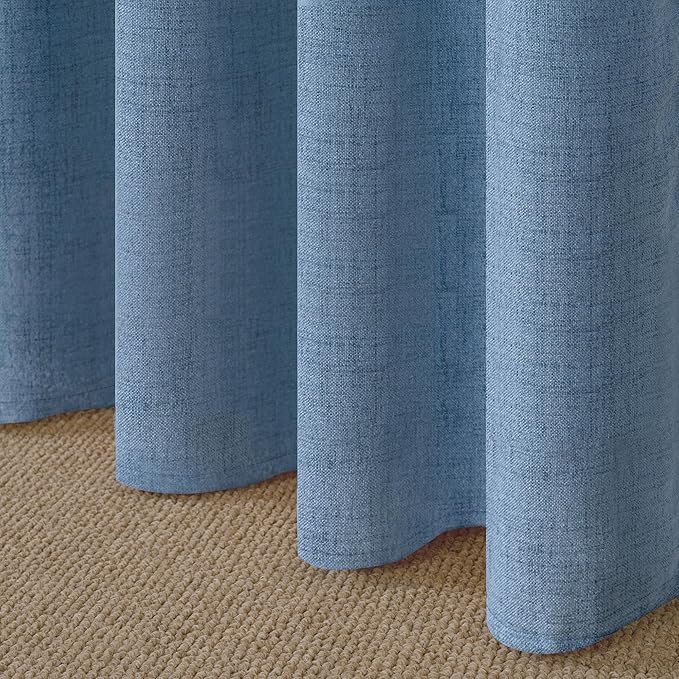 YoungsTex Denim Blue Linen Curtains 54 Inch Length for Short Windows, Semi Sheer Drapes Light Filtering with Rod Pocket Back Tab for Living Room Kitchen Bathroom, 2 Panels, 42 X 54 Inch