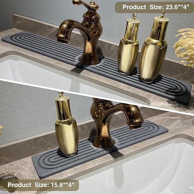 Absorbent Faucet Mat, Sink Caddy Kitchen Sink Organizer, Kitchen Counter Decor, Quick Dry Stone Mat Kitchen, Water Absorbing Stone Tray for Sink, Kitchen Soap Tray, Stone Sink Mat (DARK GREY, 15.8*4")