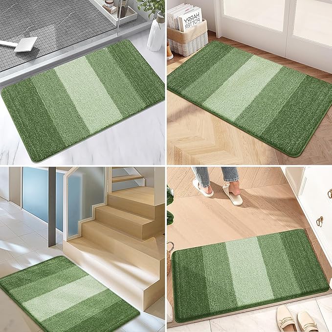 Kitinjoy Indoor Outdoor Door Mat, 36x24 Non-Slip Absorbent Dirt Trapper, Low-Profile Washable Inside Entrance Front Floor Mat, Sturdy Soft Entry Doormats for Entryway, Green