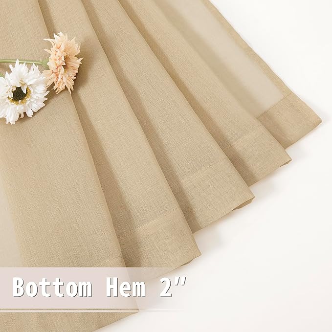 Tollpiz Sheer Door Curtains Closet Linen Textured Curtain Sheers Doorway Light Filtering Voile French Door Rod Pocket Curtains Patio Glass Door, 54 x 63 inches Long, Beige, Set of 1 Panel