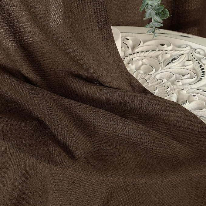 YoungsTex Brown Linen Curtains for Living Room 72 Inches Long, Semi Sheer Window Drapes with Back Tab Rod Pocket Light Filtering Lightweight for Bedroom Office Farmhouse, 2 Panel, 42 X 72 Inch
