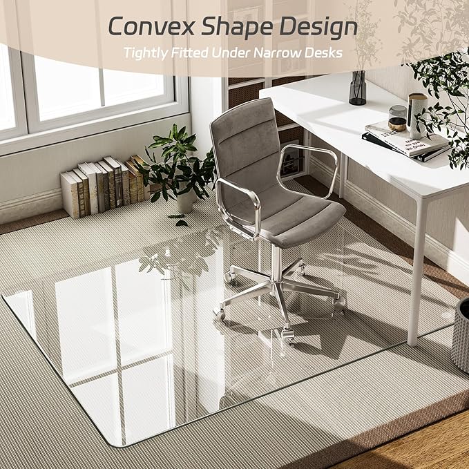 GLSLAND 36"x55" Tempered Glass Chair Mat Rectangle Heavy-Duty Floor Protector for Carpet & Hard Floors Scratch-Resistant Office Computer Desk Mat 1/5" Clear