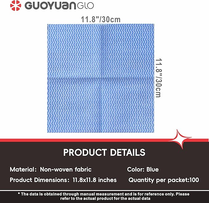 Disposable Cleaning Cloths Reusable Dsih Cloths for Kitchen Disposable Dish Rag Dry Fast 11.8x11.8 inch Pack of 100, Blue