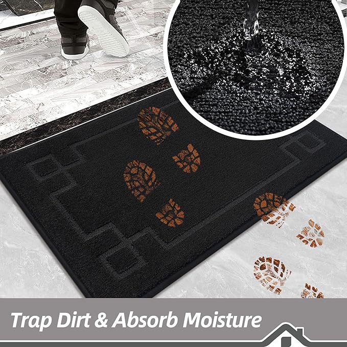 BEQHAUSE Door Mat 24" x 60", Non-Slip Door Mats Indoor Entryway Rugs Washable Low-Profile Absorbent and Stain Resist Floor Mats, Dog Door Mat for Front Back Door, Muddy Wet Shoes & Paws, Black