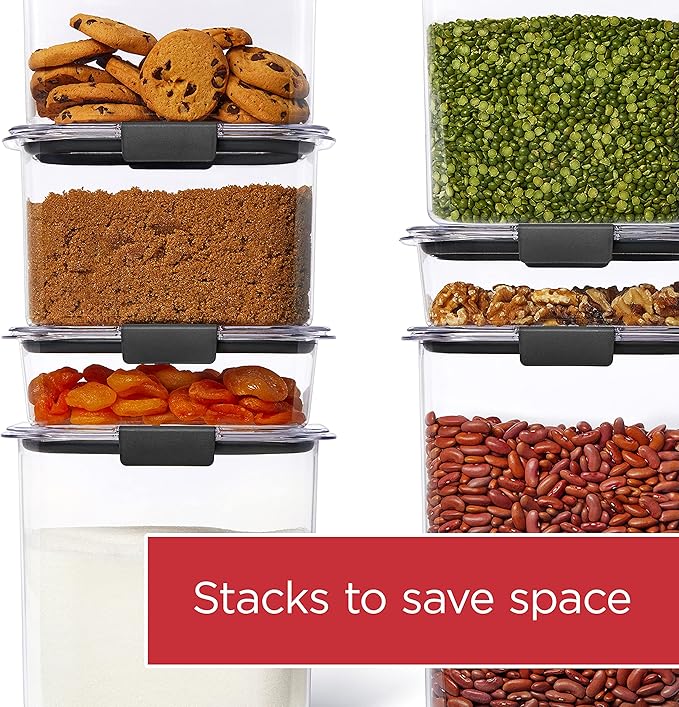 Rubbermaid Brilliance Plastic Food Storage Pantry Baking Set, 3 Containers with Lids (6 Pieces Total), BPA-Free, Clear