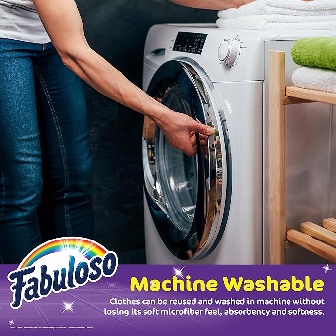 Fabuloso Microfiber Cleaning Cloths, Rainbow - Lint-Free, Scratch-Free Cleaning Cloths for Surfaces and Wood Furniture - Dustless Cloth for Bold and Bright Cleaning Experience, 8 Count