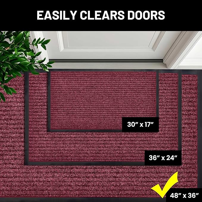 Sierra Concepts Front Door Mat X-Large Welcome Floor Mats - Entryway Indoor Outdoor Entrance Doormat, Patio, Porch, Muddy Dog Shoe, Inside Outside Low Profile 48x36in, 2-Pack Red
