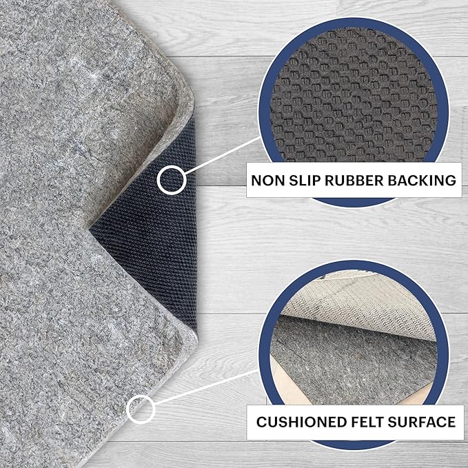 RUGPADUSA - Dual Surface - 5'x7' - 1/2" Thick - Felt + Rubber - Non-Slip Backing Rug Pad - Adds Comfort and Protection - for Hard Surface Floors