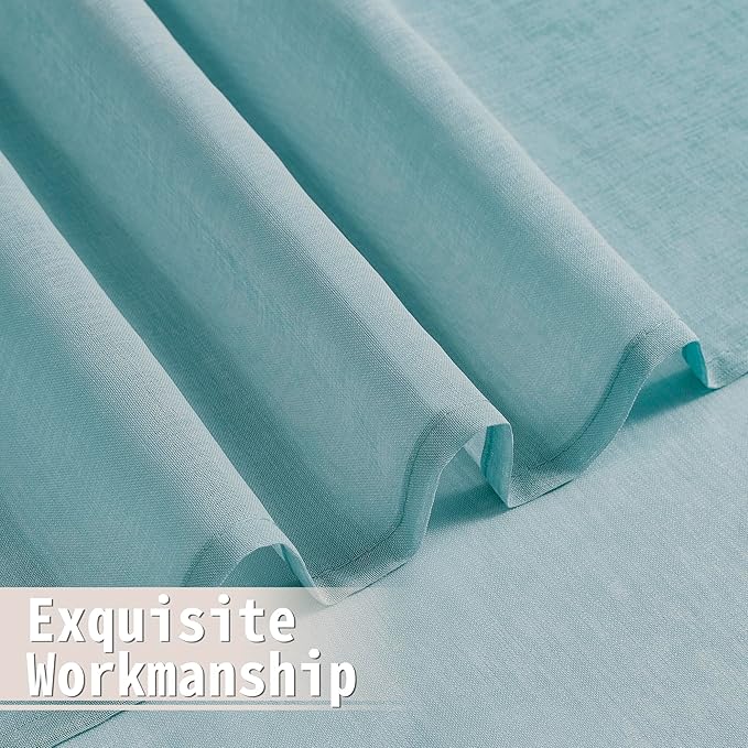 Tollpiz Sheer Door Curtains Closet Linen Textured Curtains Sheer Doorway Light Filtering Voile Rod French Door Pocket Curtain Patio Door, 25 x 72 inches Long, Dusty Blue, Set of 1 Panel