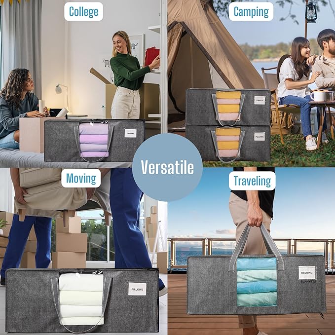 VENO 10 Pack Moving Bags Extra Large Storage Bags for College Move-In, Heavy-Duty Storage Totes, Packing Boxes, and Wardrobe Moving Supplies - Durable Laundry Bags for Clothes (Gray w/Window, 10 Pack)