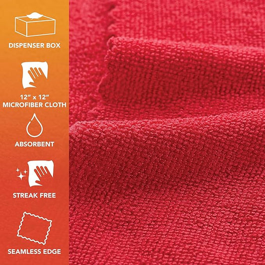 Arkwright Smart Rags in Box - (Pack of 50) Lint Free Microfiber Cleaning Cloth, Scratch & Streak-Free, Dispensable Wash Towels for Cars, Window Glass, and Auto Shop, 12 x 12 in, Red