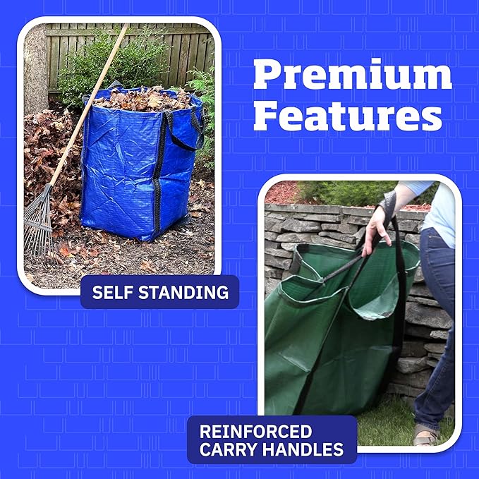 DURASACK Heavy Duty Home and Yard Bags 48-Gallon Reusable Self-Standing Lawn and Leaf Bags Garbage Can with Reinforced Handles, Green