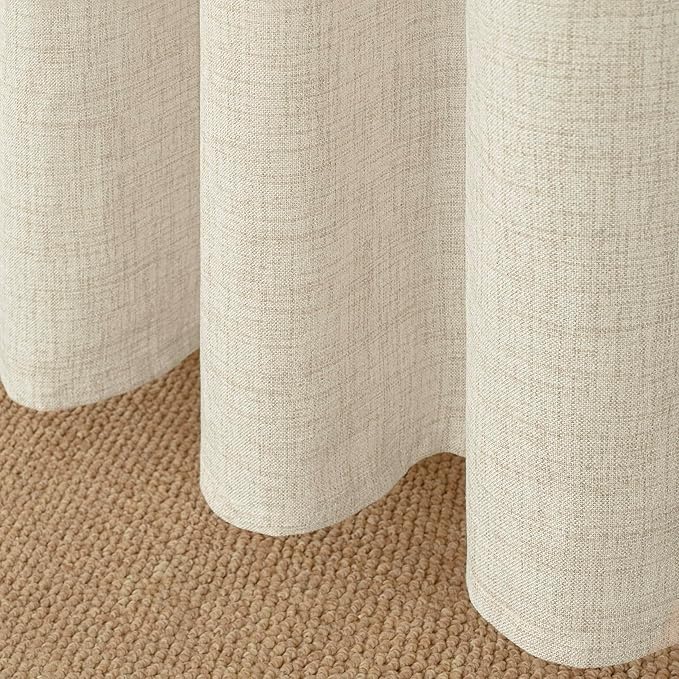 YoungsTex Linen Curtains 48 Inch Length for Kitchen, Semi Sheer Cream Window Drapes with Rod Pocket Back Tab Light Filtering Textured for Living Room Bedroom Bathroom, 2 Panels, 42 X 48 Inch