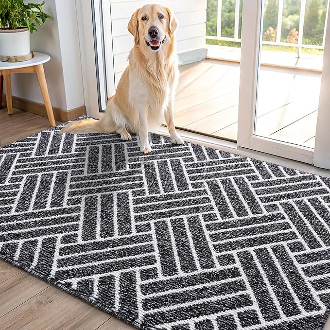 OLANLY Indoor Door Mat, 48x32 Inch, Dirt Resistant and Absorbent, Non-Slip Rubber Backing Floor Mats, Easy Clean Low-Profile Doormat for Entryway, Front Door, and Inside Entrance, Black