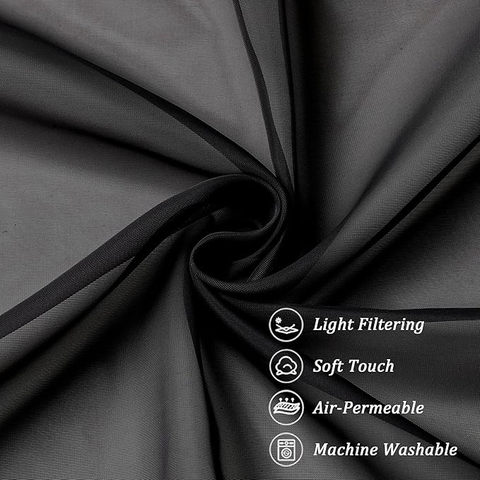 Chyhomenyc Black Sheer Scarf Valances for Windows 216 Inch Extra Long, Window Scarf Drapes Rod Pocket Backdrop for Wedding Arch Draping/Party/Canopy Bed/Living Room, 2PC, 18 Feet Length